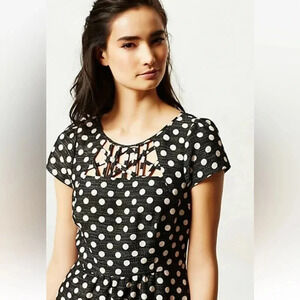 Anthropologie | Maeve | Grey Black Polka Dot Pinup  Nikola Dress Size 4 Small